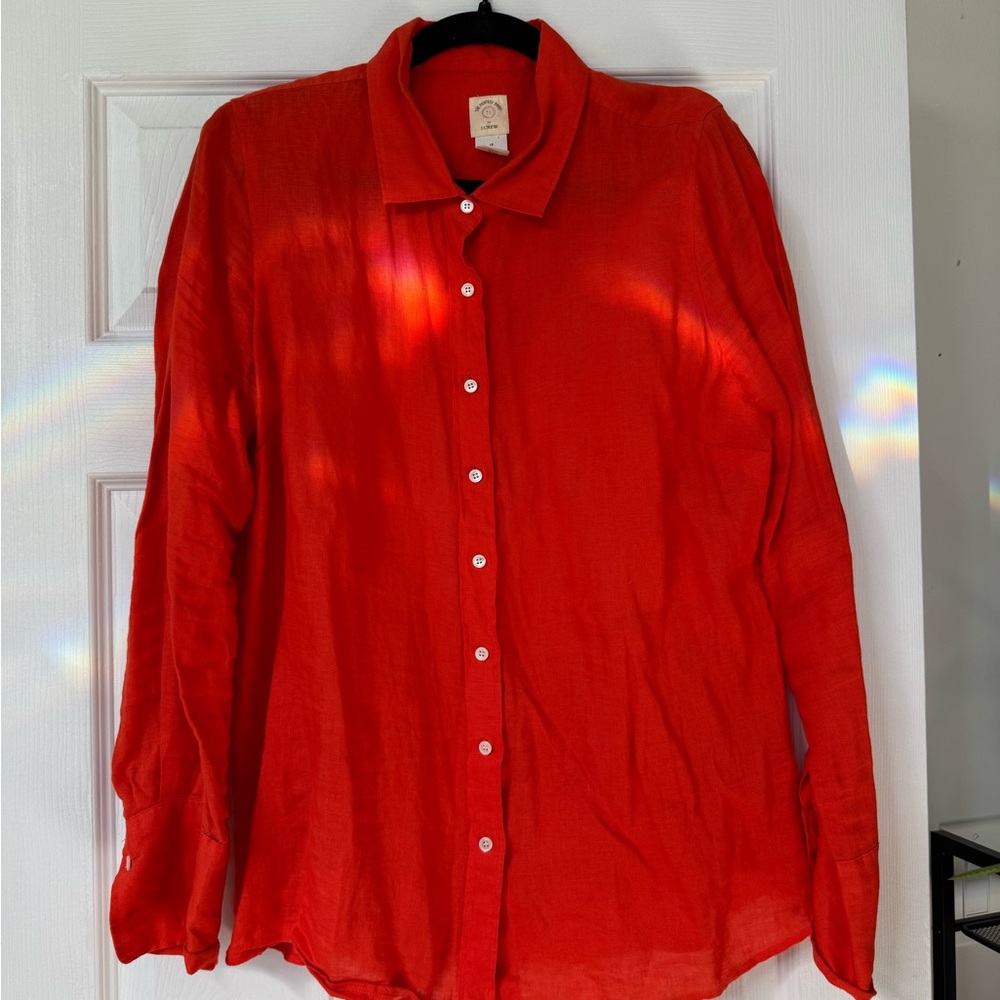 J. Crew Burnt Orange 100% Linen Button Down Shirt